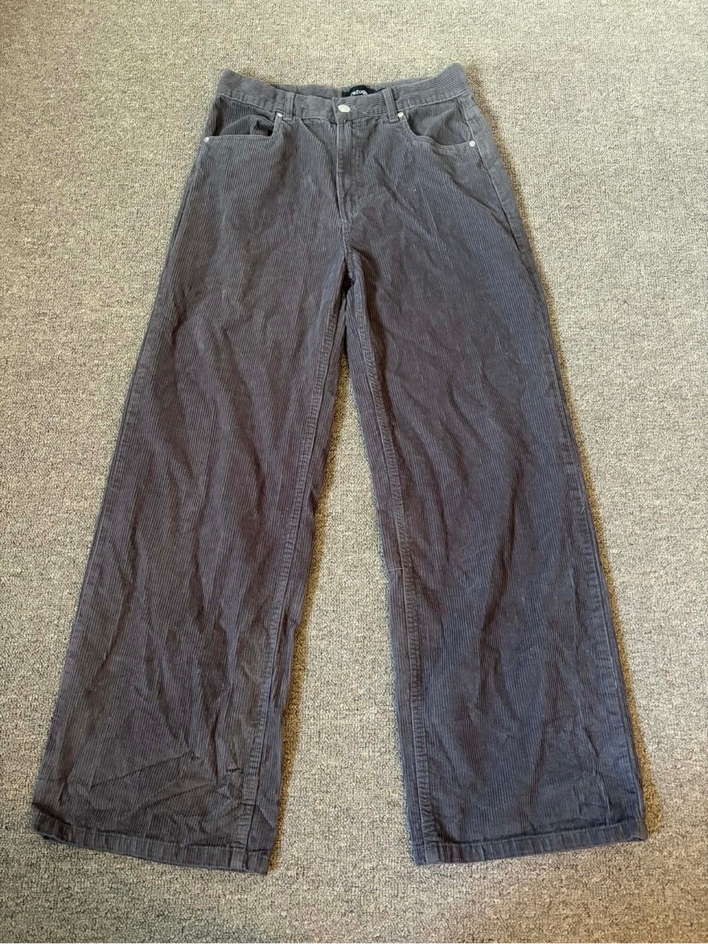 Refuge Charcoal Grey Corduroy Wide Leg Pants Boho Cottagecore Utilitycore L - Picture 2 of 4